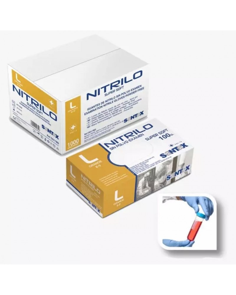 Santex Caja de 100 Guantes Azules de Nitrilo Nitriflex Sin Polvo Examen  Talla XL